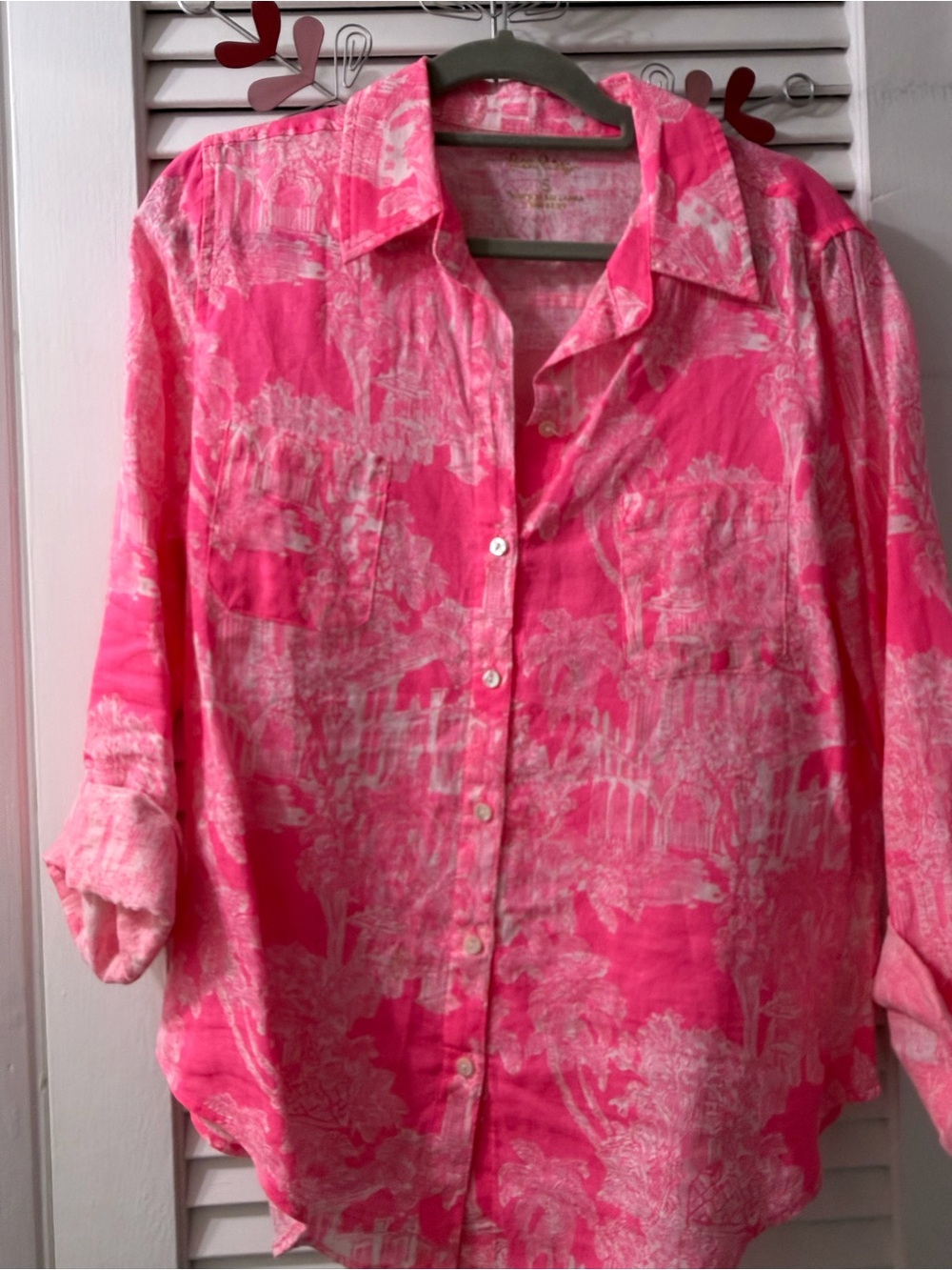 Lilly Pulitzer linen small Pink Printed Button-Down Women's Shirt